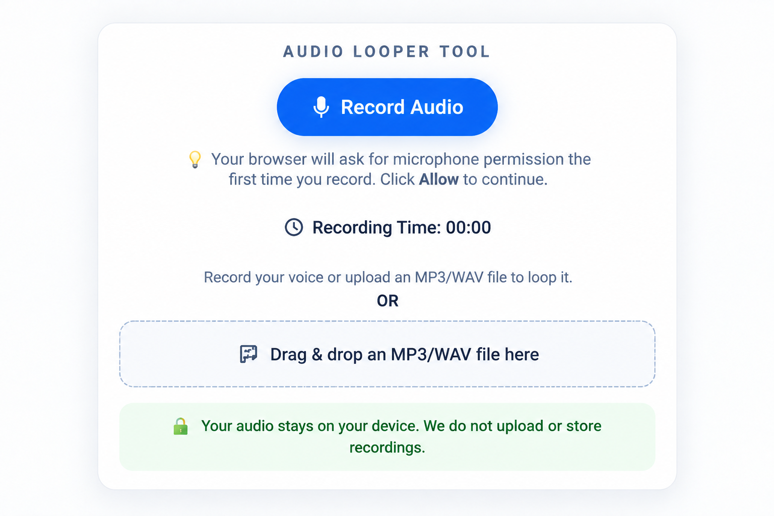LoopMyAudio Record Audio button before recording starts